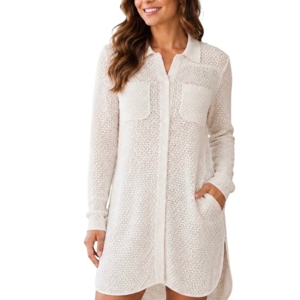 MarcCain Open Knit Button Shirt Dress